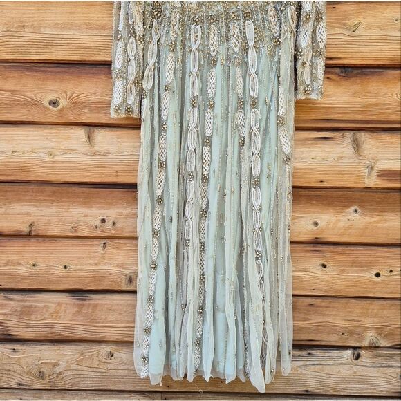 MAC DUGGAL 10077 Green Embellished Mesh Long Sleeve A Line Gown - Picture 11 of 15